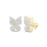 10kt Yellow Gold Womens Round Diamond Butterfly Earrings 1/4 Cttw