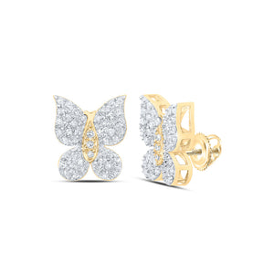 10kt Yellow Gold Womens Round Diamond Butterfly Earrings 1/4 Cttw