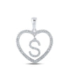 10kt White Gold Womens Round Diamond Heart S Letter Pendant 1/4 Cttw