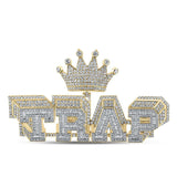 10kt Yellow Gold Mens Baguette Diamond TRAP Crown Phrase Charm Pendant 8-1/2 Cttw
