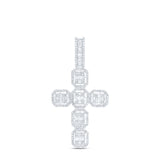 10kt White Gold Mens Baguette Diamond Cross Charm Pendant 1 Cttw