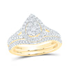 14kt Yellow Gold Round Diamond Teardrop Bridal Wedding Ring Band Set 3/4 Cttw