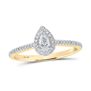 10kt Yellow Gold Pear Diamond Halo Bridal Wedding Engagement Ring 1/3 Cttw