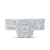 10kt White Gold Round Diamond Halo Bridal Wedding Ring Band Set 3/4 Cttw