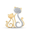 10kt Yellow Gold Womens Round Diamond Cat Mom Child Animal Pendant 1/8 Cttw