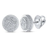 Sterling Silver Round Diamond Disk Circle Earrings 1/10 Cttw