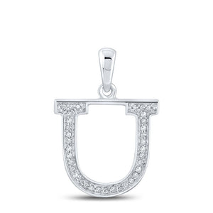 10kt White Gold Womens Round Diamond Initial U Letter Pendant 1/12 Cttw