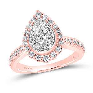 14kt Rose Gold Pear Diamond Halo Bridal Wedding Engagement Ring 5/8 Cttw