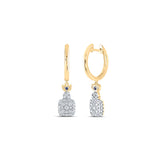 14kt Yellow Gold Womens Round Diamond Hoop Square Dangle Earrings 1/2 Cttw