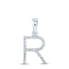 10kt White Gold Womens Round Diamond R Initial Letter Pendant 1/10 Cttw