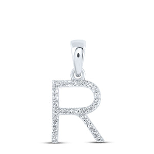 10kt White Gold Womens Round Diamond R Initial Letter Pendant 1/10 Cttw