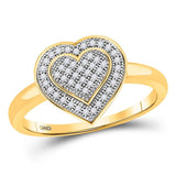 10kt Yellow Gold Womens Round Diamond Heart Ring 1/6 Cttw