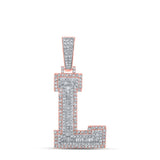 10kt Two-tone Gold Mens Baguette Diamond L Initial Letter Charm Pendant 1-1/2 Cttw