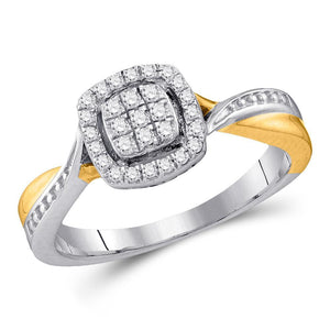 10kt Two-tone Gold Womens Round Diamond Square Ring 1/5 Cttw