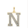 10kt Two-tone Gold Mens Round Diamond N Initial Letter Pendant 1/2 Cttw