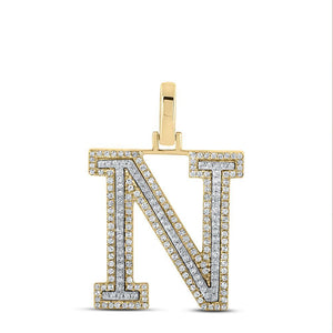 10kt Two-tone Gold Mens Round Diamond N Initial Letter Pendant 1/2 Cttw