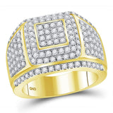 14kt Yellow Gold Mens Round Diamond Cushion Cluster Ring 2-1/2 Cttw