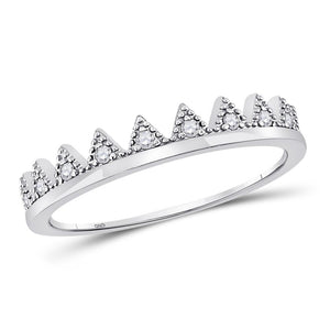 10kt White Gold Womens Round Diamond Chevron Stackable Band Ring 1/10 Cttw