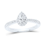 14kt White Gold Pear Diamond Halo Bridal Wedding Engagement Ring 3/4 Cttw