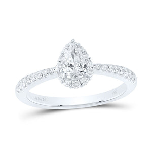 14kt White Gold Pear Diamond Halo Bridal Wedding Engagement Ring 3/4 Cttw