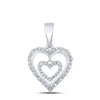 10kt White Gold Womens Round Diamond Heart Pendant 1/4 Cttw