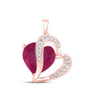 10kt Rose Gold Womens Heart Ruby Diamond Pendant 5 Cttw