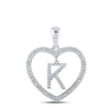 10kt White Gold Womens Round Diamond Heart K Letter Pendant 1/4 Cttw