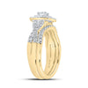 14kt Yellow Gold Round Diamond Halo Bridal Wedding Ring Band Set 1 Cttw