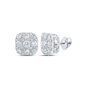 10kt White Gold Womens Round Diamond Square Earrings 1 Cttw