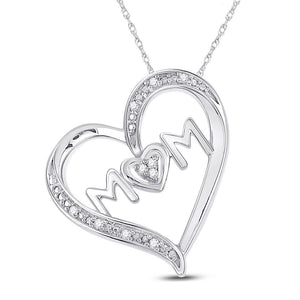 Sterling Silver Womens Round Diamond Mom Heart Pendant 1/20 Cttw