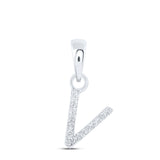 10kt White Gold Womens Round Diamond V Initial Letter Pendant .03 Cttw