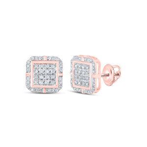 10kt Rose Gold Womens Round Diamond Square Earrings 1/4 Cttw