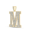 10kt Yellow Gold Mens Round Diamond M Initial Letter Charm Pendant 3-3/8 Cttw