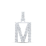 10kt White Gold Womens Round Diamond M Initial Letter Pendant 1/6 Cttw