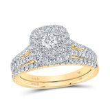 14kt Yellow Gold Round Diamond Halo Bridal Wedding Ring Band Set 1 Cttw