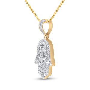 14kt Yellow Gold Mens Baguette Diamond Hamsa Hand Charm Pendant 1/2 Cttw