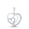 10kt White Gold Womens Round Diamond Heart Pendant 1/4 Cttw