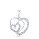 10kt White Gold Womens Round Diamond Heart Pendant 1/4 Cttw