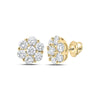 10kt Yellow Gold Round Diamond Flower Cluster Earrings 7/8 Cttw