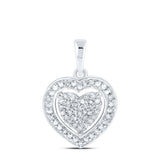 Sterling Silver Womens Round Diamond Heart Pendant 1/8 Cttw