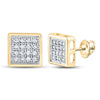 10kt Yellow Gold Round Diamond Square Earrings 1/10 Cttw