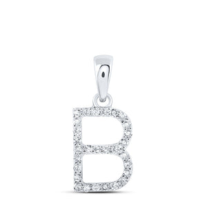 10kt White Gold Womens Round Diamond B Initial Letter Pendant 1/8 Cttw