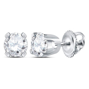 14kt White Gold Unisex Round Diamond Solitaire Stud Earrings 3/8 Cttw