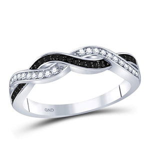 Sterling Silver Womens Round Black Color Enhanced Diamond Woven Band Ring 1/6 Cttw