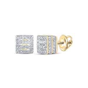 10kt Yellow Gold Womens Round Diamond Square Earrings 1/3 Cttw