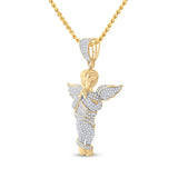 10kt Yellow Gold Mens Round Diamond Praying Angel Wings Charm Pendant 7/8 Cttw