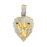 10kt Yellow Gold Mens Round Diamond Lion Head Charm Pendant 7/8 Cttw