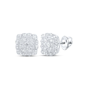 10kt White Gold Womens Round Diamond Square Earrings 5/8 Cttw