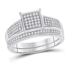 Sterling Silver His Hers Round Diamond Square Matching Wedding Set 3/8 Cttw