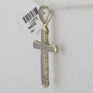 10kt Yellow Gold Mens Round Diamond Cross Charm Pendant 1/4 Cttw